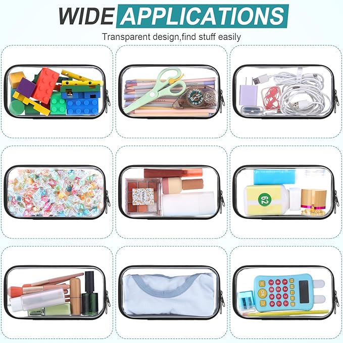 Sanwuta 6 Pcs Clear Hard Zipper Case Hard Plastic Zipper Pouches Transparent Makeup Bag Pencil Pouches for Travel Snacks Christmas Trinket Storage Organizer Box(Black,7.48 x 3.94 x 2 Inch)