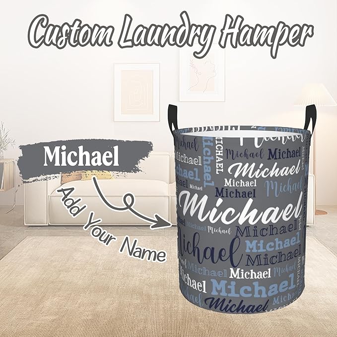 Custom Name Laundry Hamper, Personalized Laundry Baskets with Name for Boys Girls Women Men, Customized Collapsible Dirty Clothes Hamper Easy Storage Gifts for Bedroom Bathroom Living Room