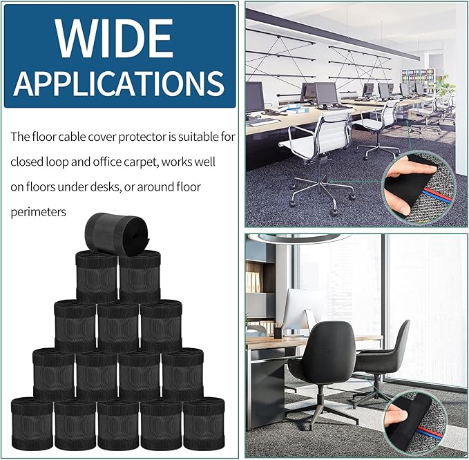 WILLBOND Carpet Cord Cover Cable Protector Floor Cover Cable Protector Management Only for Commercial Office Carpet(147.64 ft,Black)