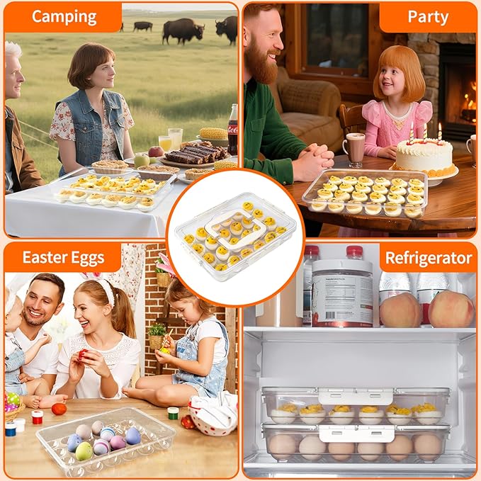 Deviled Egg Containers with Lid and Handle, Durable Clear Plastic Deviled Egg Carrier Storage 24 Eggs, Stackable Egg Holder for Fridge, Portable Tray Platter for Party & Picnics-1 Pack White