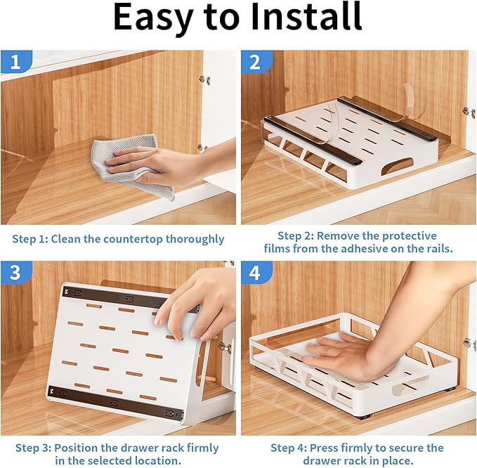 XLP Pull Out Cabinet Organizer 16" Deep, Heavy Duty Slide Out Drawers, Adhesive or Drill Roll Out Shelf with Damping Rail for Kitchen, Bathroom, Pantry, Cupboard(11.73" W X 16.46" D X 3.15" H, White)