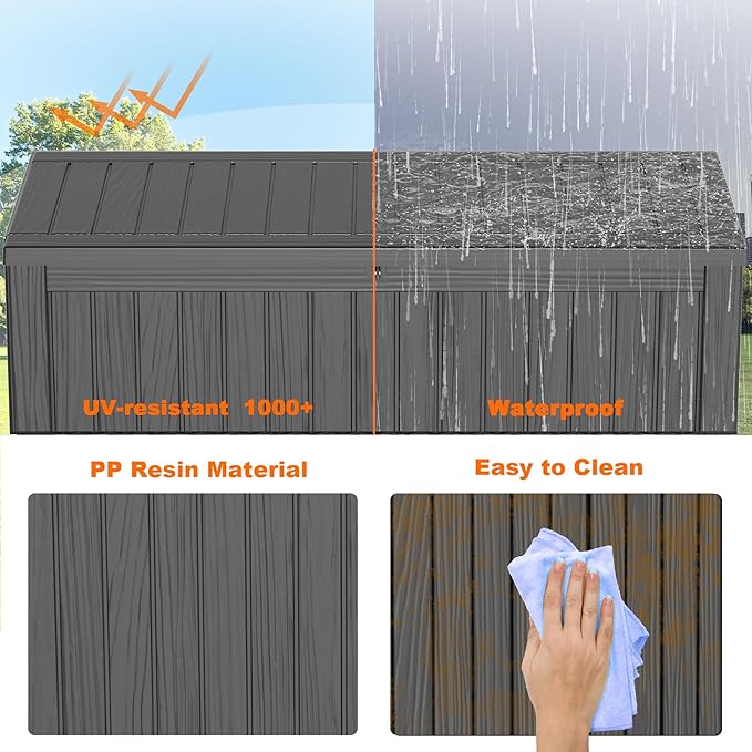 EasyUp 180 Gallon Outdoor Deck Box Waterproof, UV Resistant Resin Outdoor Storage Box with Hydraulic Rod for Delivery, Porch, Patio and Garden, Black