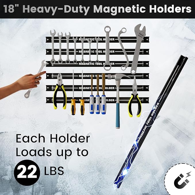 Goplus 6PCS 18" Magnetic Tool Holder, Wall Mounted 176LBS Capacity Magnetic Tool Organizer, Heavy Duty Metal Tool Rack, Tool Magnet Bar, Magnetic Tool Holder Strip for Garage Workshop