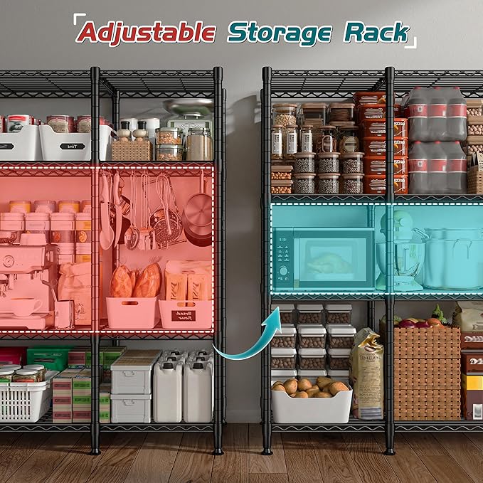 REIBII 78.4''W Garage Shelving Wire Shelving Unit Load 1500LBS,4 Tier Metal Shelving with Adjustable Metal Shelf Storage Shelves for Pantry Shelves Commercial Shelf Kitchen Garage 11.8''Dx59''H