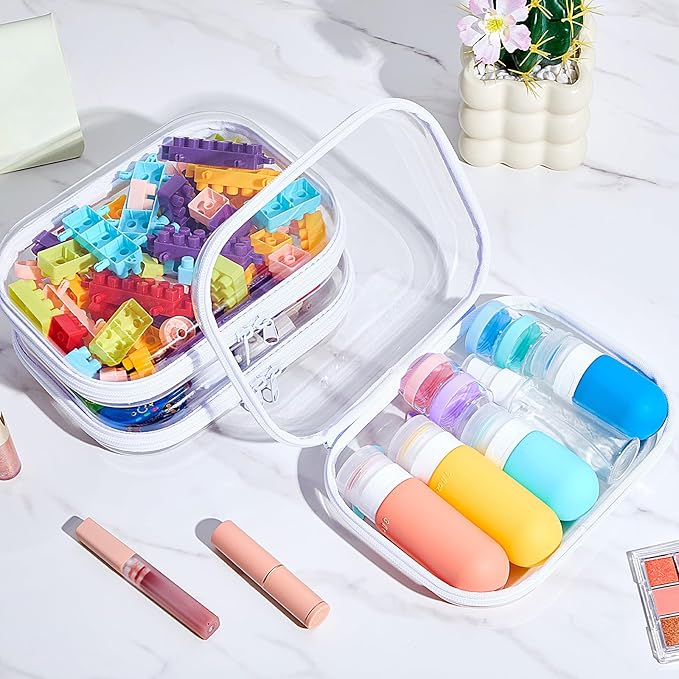 Hoolerry 4 Pcs Hard Clear Zipper Case Makeup Bags Plastic Pencil Pouch Transparent Storage Box Containers for Cosmetics, Snacks, Building Blocks, Puzzles (White,7.9 x 5.9 x 2 in)