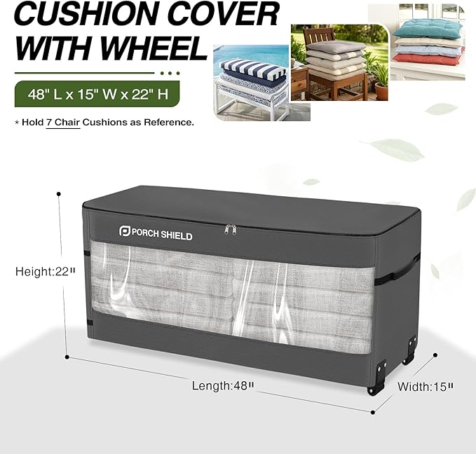 Porch Shield Rolling Cushion Storage Bag with Wheel - Heavy Duty Large Container for Furniture Pillow 7.5 Ft Tree Christmas 48" L x 15" W x 22" H