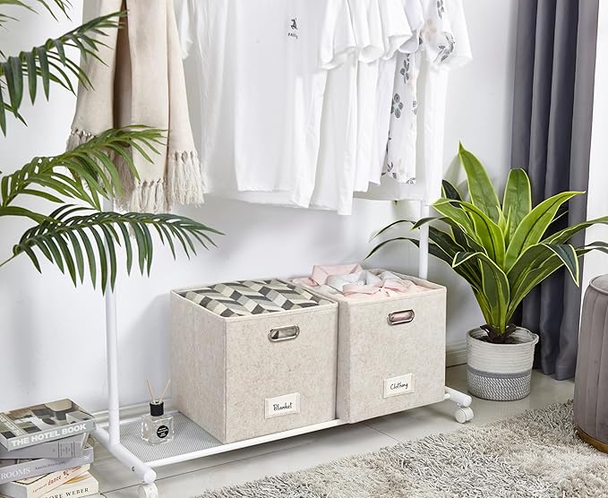 DECOMOMO Felt Storage Bins, 13 inch Cube Storage Bins with Labels for Organization (Cube 13" / 6pcs, Beige)