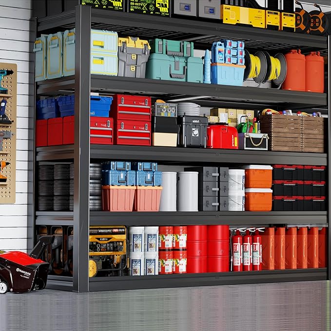 68" Wide Heavy Duty Garage Shelving Units, 5-Tier Deep Storage Shelves,Black Metal Garage Shelves,Steel Shelf,Large Storage Rack,Industrial Shelving for Shop, 68" W x 24" D x 84" H,2 Pack