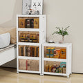 Storage Bins with 2 Lids and Wheels, Collapsible Bathroom Storage Cabinet with Clear Doors, Plastic Stackable Closet Organizers and Storage Containers White 270 QT