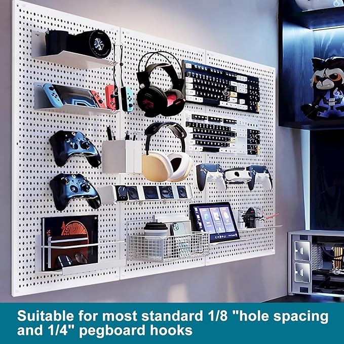 Pegboard Rack Garage Storage,Steel Pegboard Heavy Duty- 3 Pack 16-Inch X 24-Inch Metal Peg Board Tool Organization Panels (White)