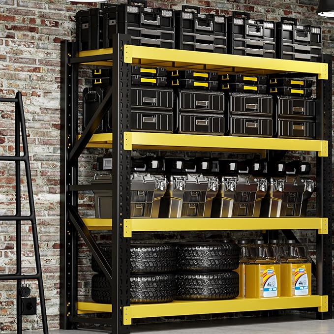 3000LBS Heavy-Duty Garage Shelving, 59" W Metal Shelves, 4-Tier Adjustable Garage Shelving Units, Storage Racks for Warehouse, Workshop