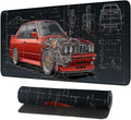 Retro Car Blueprint Mouse Pad – Large Extended Desk Mat 31.5 x 11.8 in – Classic Red Tuner Car Cutaway with Engine Diagram, Waterproof Surface, Non-Slip Rubber Base, Keyboard & Mouse Pad