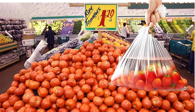 Plastic Produce Bags for Food Storage - 12"x20" Clear Grocery Bag for Fruits, Vegetables, Bread - Easy Peel-Off Design, Continuous Roll, 1.75" Core, Pack of 720 Bags [2 rolls]