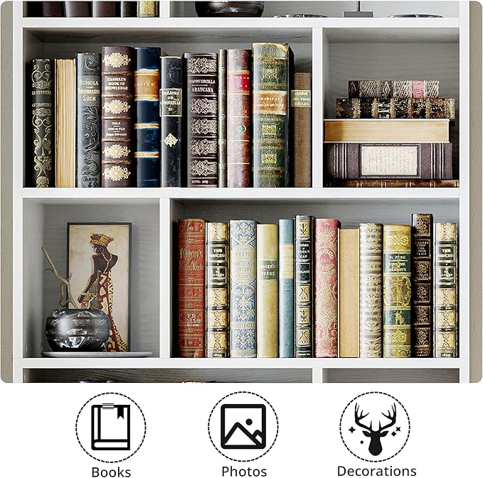 IRONCK Bookcase with Doors, Tall Bookshelf with Storage, Bookshelves and Bookcases with 8 Open Cubes for Living Room, Bedroom, Office