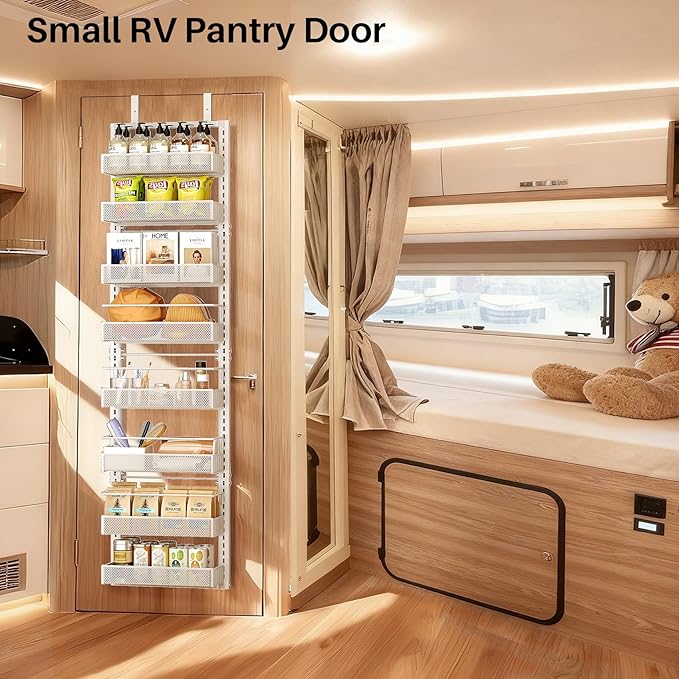 SNTD Over the Door Pantry Organizer - 8 Tier Adjustable Pantry Door Spice Organizer, Large Capacity Hanging Door Spice Rack for Kitchen Pantry Organizers and Storage (White, 12.3" W x 4.7" D x 69" H)
