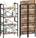 Homeiju Folding Bookshelf,4 Tier Bookcase Foldable Shelf with X-Bracket Design, Adjustable Feet, Space Saving Storage for Living Room, Office, Rustic Brown
