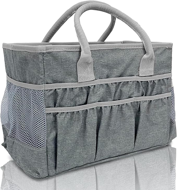 Cupohus Water-Resistant Art Organizer Tote Bag - Craft Storage Bag with Multiple Pockets and Handles for Artists, Kids, Students, and More – Grey