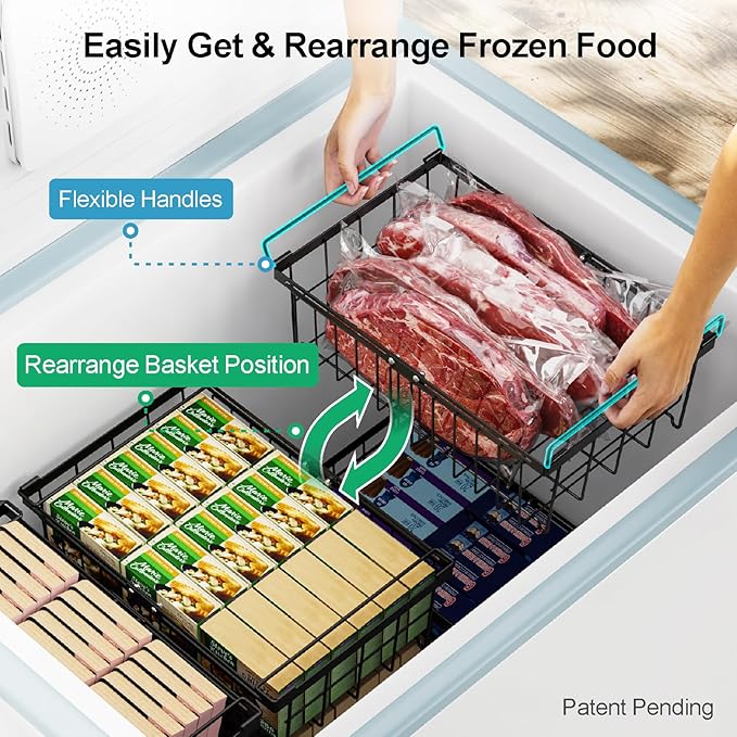 iSPECLE Chest Freezer Organizer Bins - Fit 10 to 20 Cu.FT Deep Freezer, 6 Pack Large Expandable Stackable Bins Sort Frozen Food Easy to Get Food from Bottom without Digging, Better Ventilation, Black