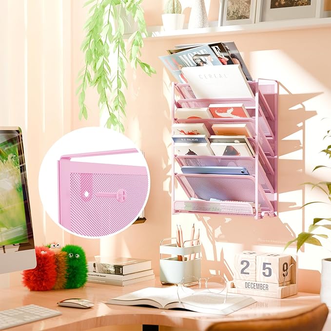 Simple Trending Wall File Organizer, Mesh 7-Tier Vertical Hanging File Holder, Desktop Metal Files Rack for Office and Home, Black