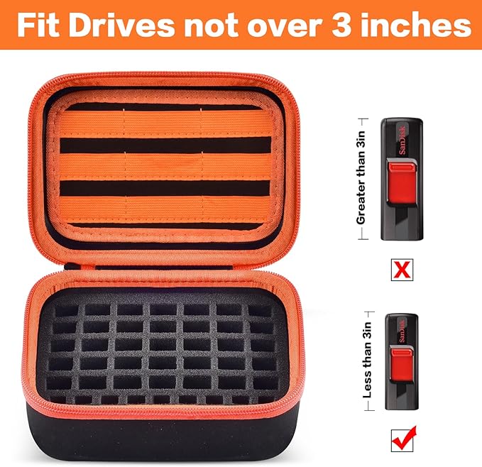 Comecase USB Flash Drive Case, Thumb Drive, Memory Card SD SDXC SDHC Card Holder Organizer, Electronic Accessories Storage Bag for SanDisk/SamData/Samsung/TOPESEL/PNY (Orange Inside, Large)