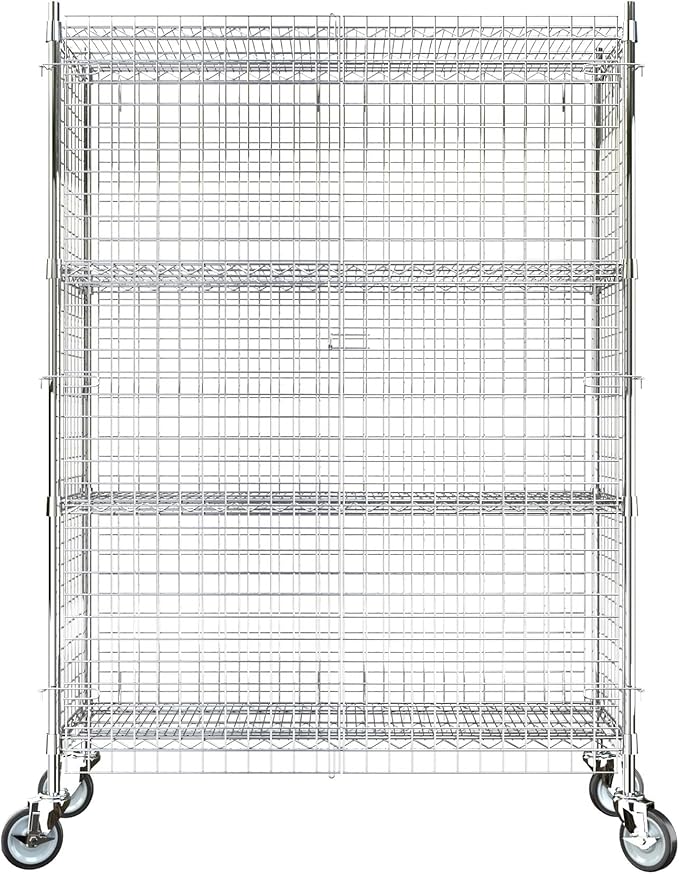 18"x48"x70" Metal Wire Chrome Security Heavy Duty Commercial NSF Certified Storage Unit | Mobile Wire Security Cage Kit