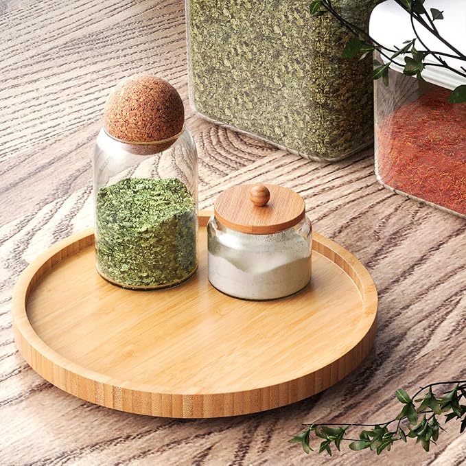 Lazy Susan Organizer for Kitchen,Bamboo Turntable for Cabinet,Pantry,Vanity,Small（Natural）