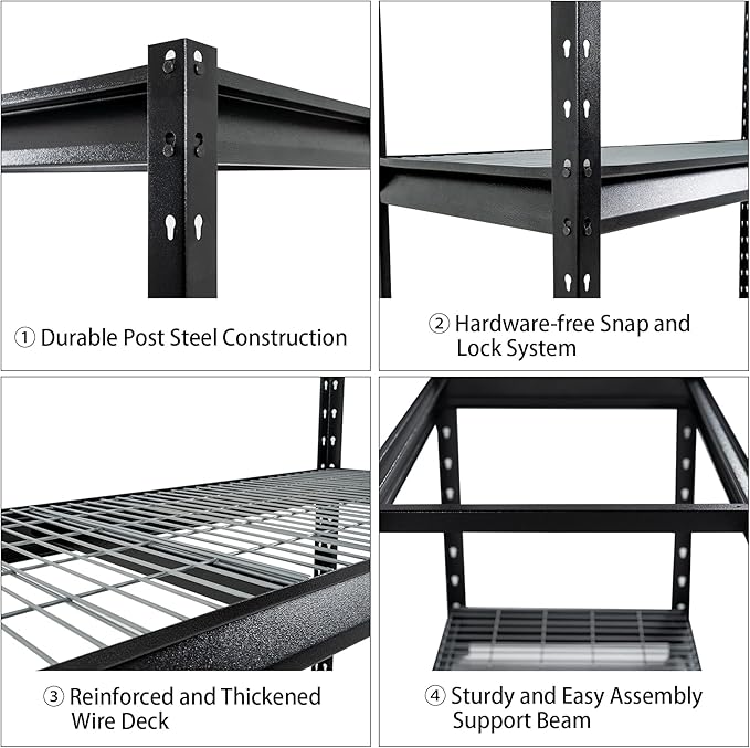 The Atlas 48" W Heavy Duty Garage Shelving Unit Load 12000 Lbs, Metal Shelves for Storage, Adjustable All Steel Industrial Rack, 48" W x 24" D x 72" H, Black