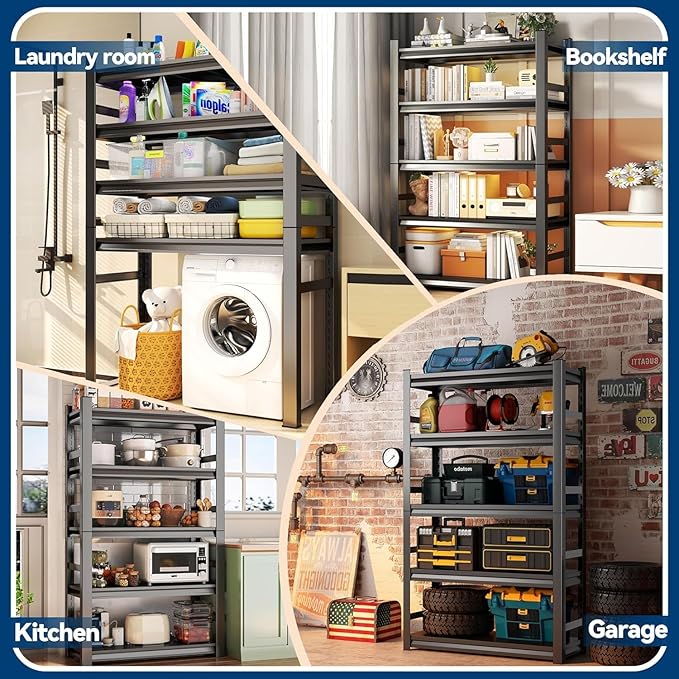 Garage Storage Shelves,5 Tier Shelving Unit, 40 inch Wide, 18” Deep, 78” Tall Organizer Metal Shelf for Basement/Laundry/Pantry Heavy Duty, Adjustable,Easy to Install (4Tier-39"WX18"DX63"H)