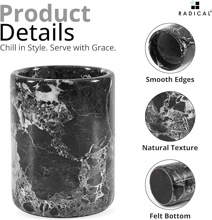 Radicaln Marble Wine Chiller Black 6.5" Inches Handmade Beverage Cooler For Bar Accessories, Wine Chiller For Champagne, Wine Bottle Cooler for Christmas Decor