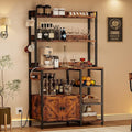 IRONCK Bakers Rack with Cabinet, Kitchen Bakers Rack with Power Outlets, Microwave Stand with Storage, Coffee Bar with 8 Metal Hooks