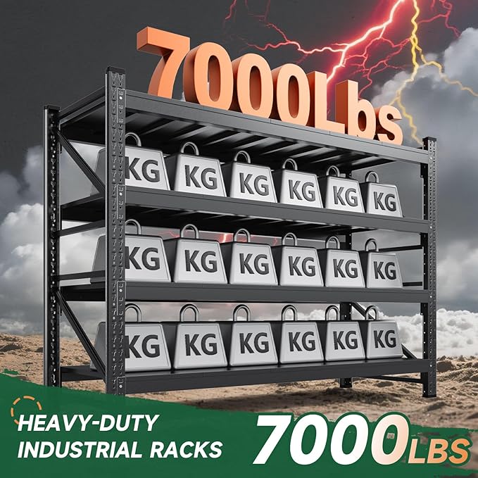 Letaya 68" W Storage Shelves Heavy Duty, 7000LBS Garage Shelving Units, 4 Tier Adjustable Utility Rack Shelf,Large Metal Industrial Shelves,for Shop,Warehouse,Basement (68" W x 24" D x 64" H)
