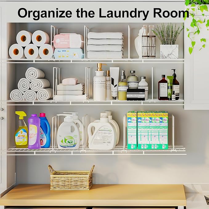 Wire Shelf Dividers for Closet: Tall 16 Pack 12-Inch Deep Adjustable Organizer for Shelves,Metal Rack Separator for Clothes, Purses & Bags，No Tool