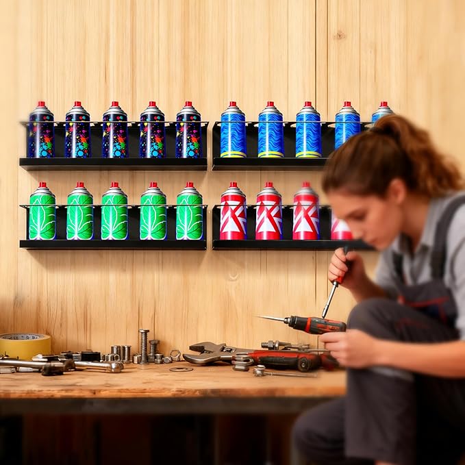 4 Pack Spray Can Holder, Wall Mount Spray Bottle Holder, Spray Can Organizer With Straw Groove for Garage, Shop, Home and Workspace