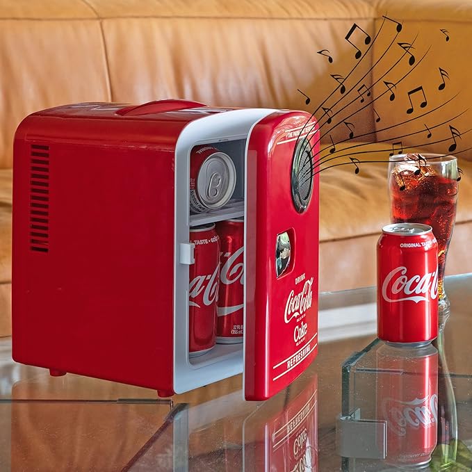 Koolatron Mini Fridge Bluetooth - Portable Small Cooler for Bedroom Office Makeup Compact Beverage Chiller for Drink Soda Wine Use In Car Dorm Patio 6 Can