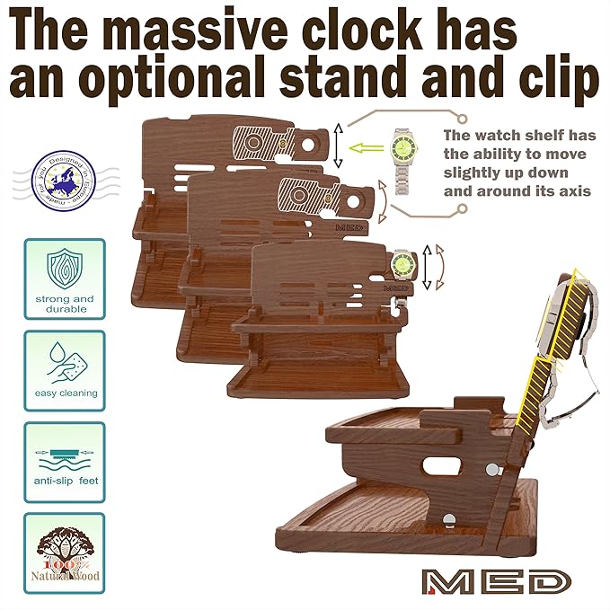 MED Wood Phone Docking Station – Nightstand Desk Organizer for Phone, Watch, Wallet & Tablet – Gift for Men, Husband, Dad & Women – Wooden Charging Stand, (Dark Walnut, Model 2)