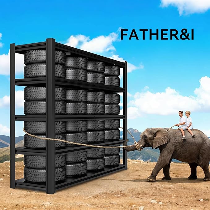 55.12" W Father&I 5-Shelf Industrial Adjustable Heavy-Dudy Tall Metal Steel Garage Storage Shelves Shelving Units/Rack System (Commercial) for Basement/Shop/Dorm, 84" H*55.12" W*24" D*, Black