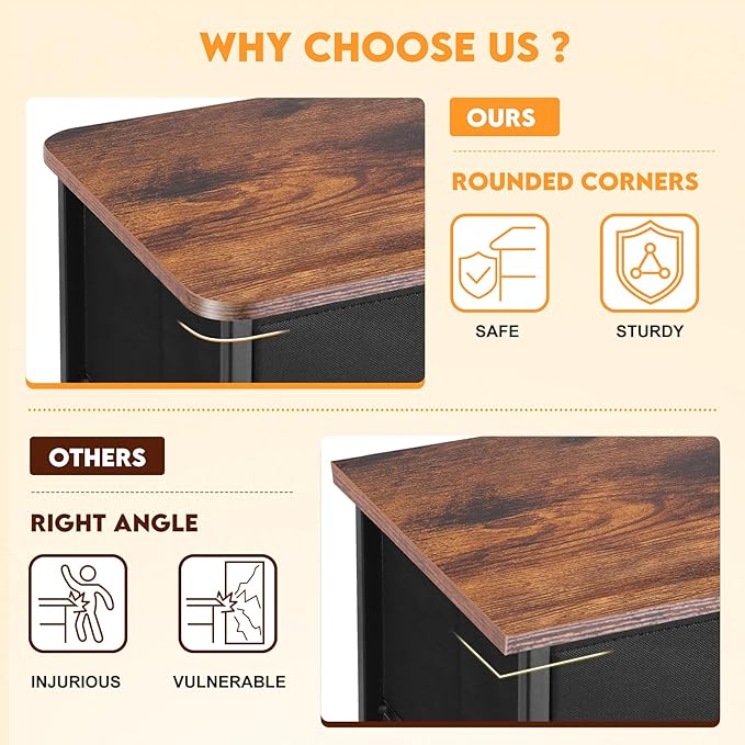 Curved Profile Dresser for Bedroom, Chest of Drawers, 10 Storage Drawers Organizer Unit, Black Dresser with Fabric Bins for Closet, Living Room, Kid Room (Charcoal Black)