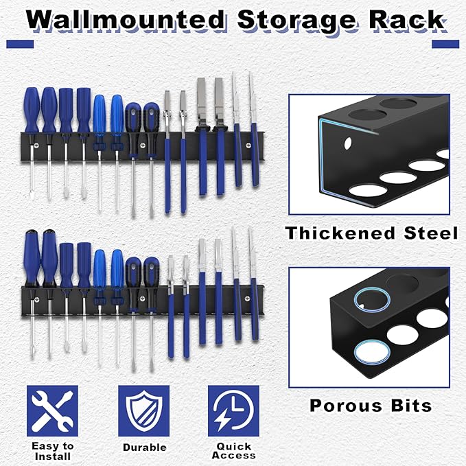 Screwdriver Organizer Wall Mount, Screw Driver Holder,Metal Plier Rack Utility Tool Rack Organizers and Storage Rack for Garage Workshop Workbench Tool Chest Cart (1 PCS)