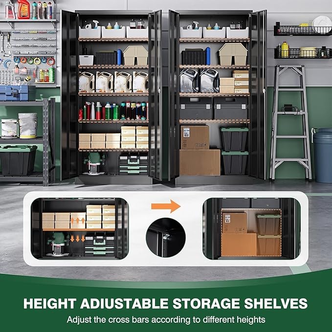 Letaya Metal Garage Storage Cabinets with Lock Door and Adjustable Shelves, Steel Tool Cabinets for Home,Office,Warehouse Organisieren (Black)