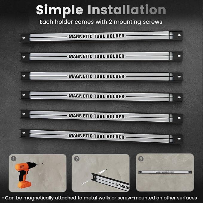 Goplus 6PCS 18" Magnetic Tool Holder, Wall Mounted 176LBS Capacity Magnetic Tool Organizer, Heavy Duty Metal Tool Rack, Tool Magnet Bar, Magnetic Tool Holder Strip for Garage Workshop