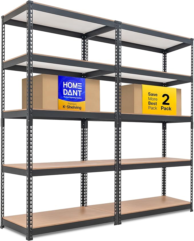 HOMEDANT 5-Tier Laminated Boltless Heavy Duty Metal Shelving Unit Adjustable Garage Storage Utility Rack Shelves Organization Multipurpose Shelf Warehouse Industrial (2, (M) 35.9" W, Black)