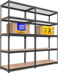 HOMEDANT 5-Tier Laminated Boltless Heavy Duty Metal Shelving Unit Adjustable Garage Storage Utility Rack Shelves Organization Multipurpose Shelf Warehouse Industrial (2, (M) 35.9" W, Black)