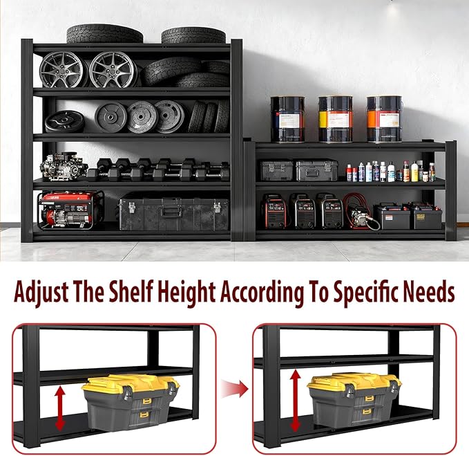 Metal Storage Shelves Unit,5-Tier Adjustable Heavy Duty Garage Shelving,3500LBS Garage Storage Industrial Shelves,Storage Racks,Steel Shelf Suitable for Shop,Warehouse,Basement