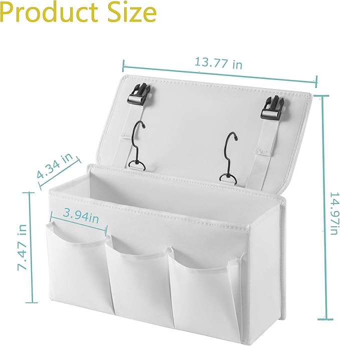 Bedside Caddy Bedside Storage Organizer,Bed Caddy With Thickened Material Suitable for Homes, Dormitories, Hospitals, Cribs, RVs，Great for Magazines,Books,Remote, Phone (white)