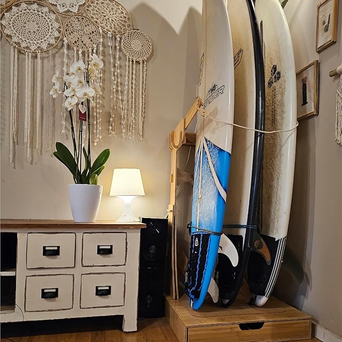 LISS Spirit Surfboard Rack Stand Holder for 3 & 4 Boards, Indoor Storage Display for Longboard, Shortboard, Snowboard, Wakeboard, Skateboard Up to 10Ft Long