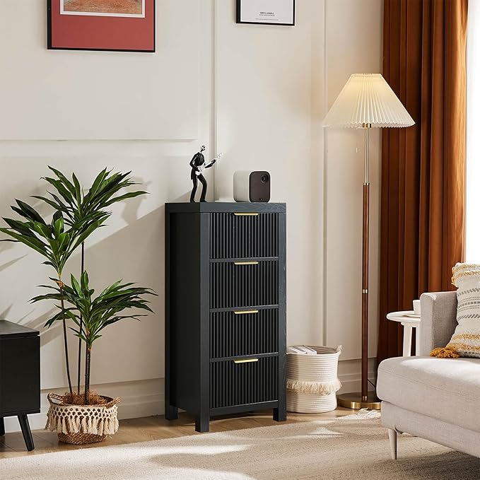 Mid-Century Modern Tall Wooden Dresser with 8 Spacious Drawers, Entryway Storage Chest with Smooth Metal Handles, Bedroom Clothes Organizer for Entryway, Office, and Small Spaces, Black X2