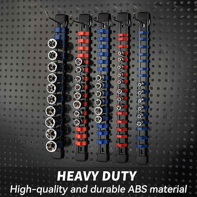 Socket Organizer Drive ABS Tools-Socket Holder, Premium Quality 27 Pieces Socket Holders Kit 1/4-Inch x 144 Clips, 3/8-Inch x 135 Clips, 1/2-Inch x 108 Clips（27PC,Blue&Red&Black)