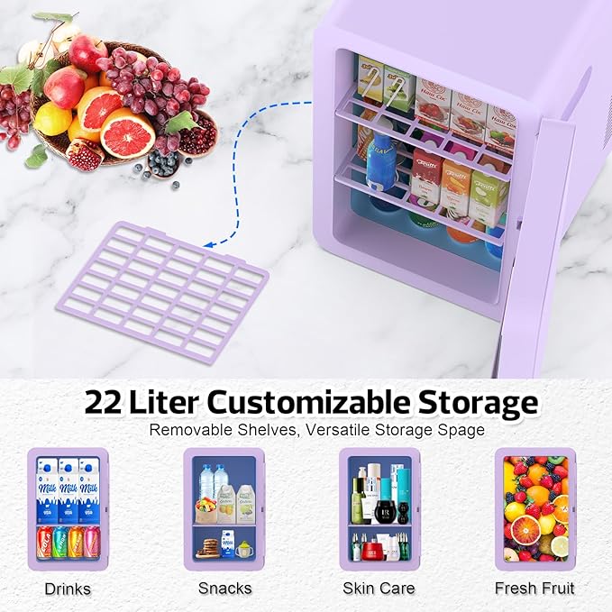 advwin 22L Mini Fridge for Bedroom, 30 Cans Portable Cooler & Warmer Compact Refrigerators with AC/DC Power for Skin Care, Beverage, Cosmetics, Food, Drinks, Office Desk Dorm Room
