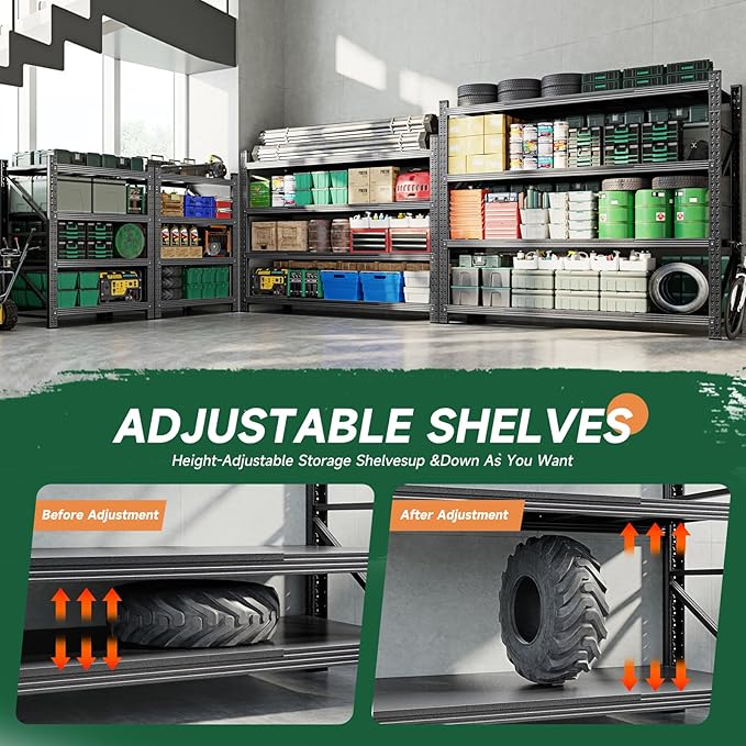 Letaya 4000LBS Storage Shelves Heavy Duty,60" W Garage Shelving Units, 4 Tier Adjustable Utility Rack Shelf,Large Metal Industrial Shelves,for Shop,Warehouse,Basement (60" W x 24" D x 70" H)