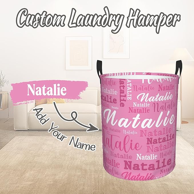 Custom Name Laundry Hamper, Personalized Laundry Baskets with Name for Boys Girls Women Men, Customized Collapsible Dirty Clothes Hamper Easy Storage Gifts for Bedroom Bathroom Living Room
